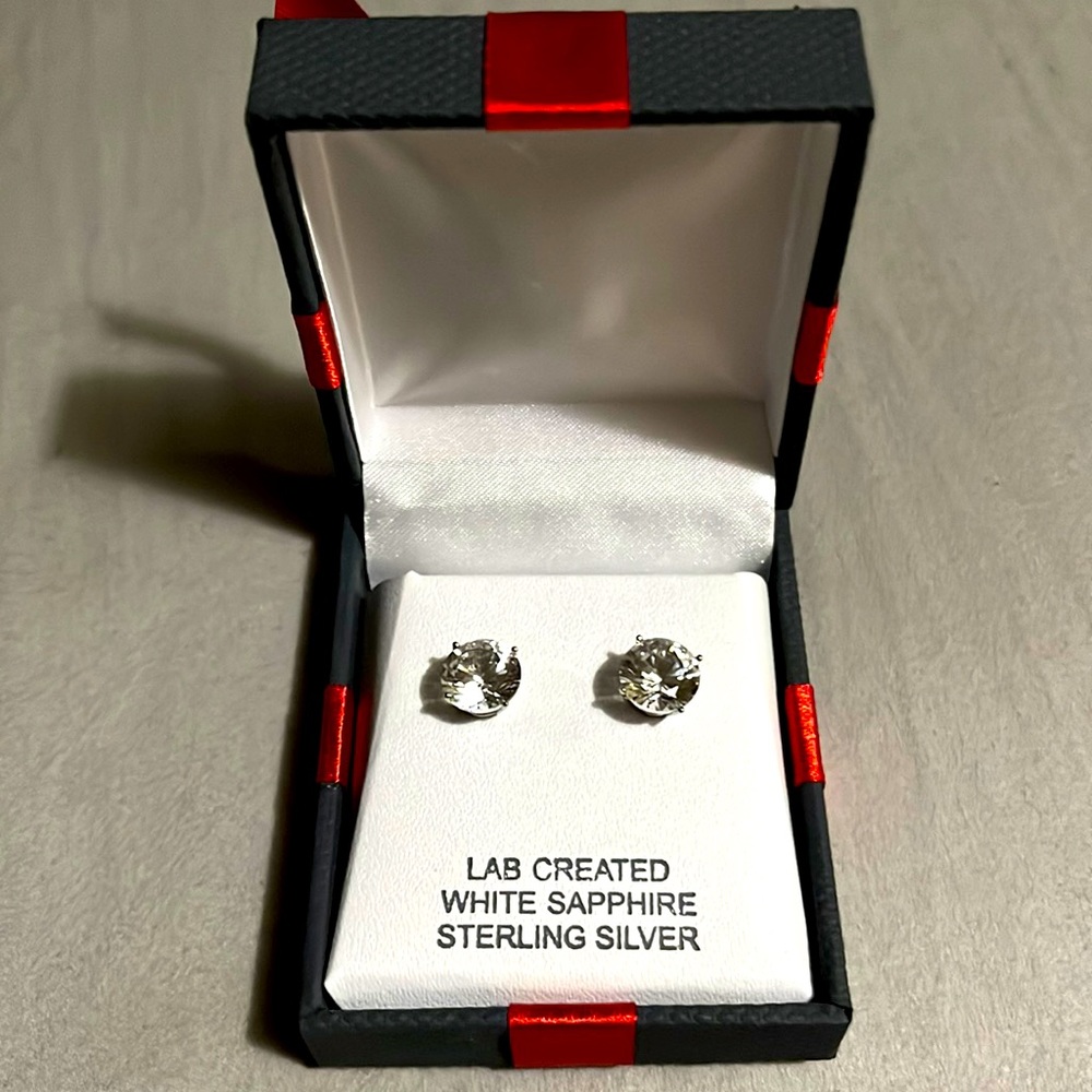 Lab created white sapphire earrings